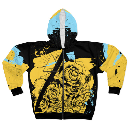 modern throwback rose -  all over print zip-up hoodie