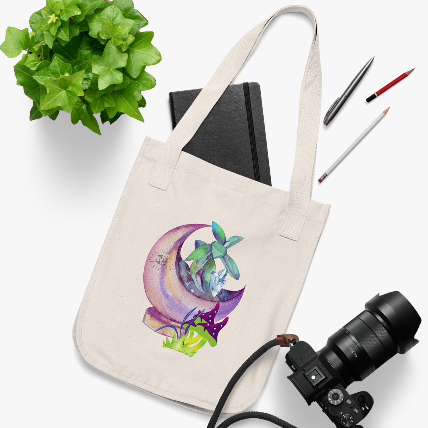 witchy moon planter - organic canvas tote bag