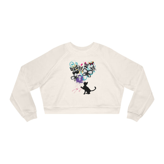 psychedelic kitty - cropped sweatshirt