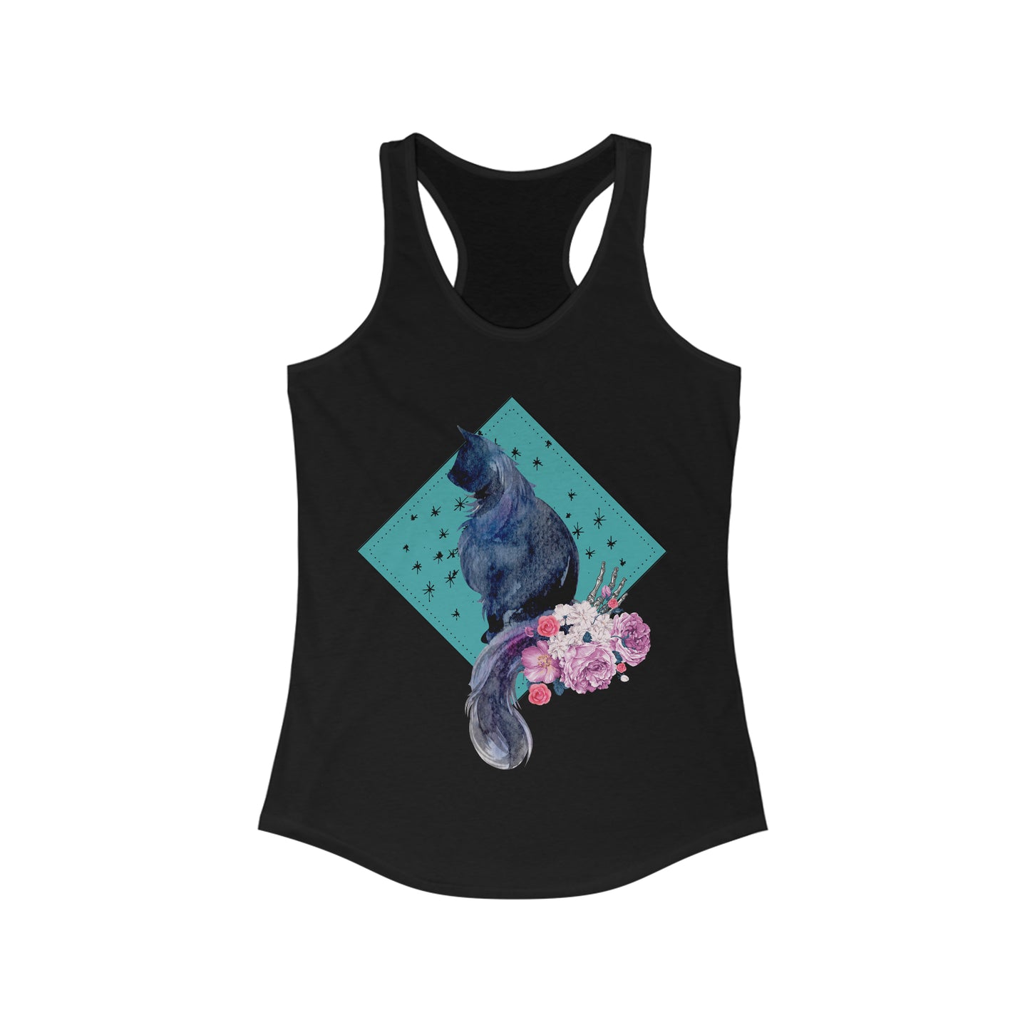 black cat with flowers - racerback tank