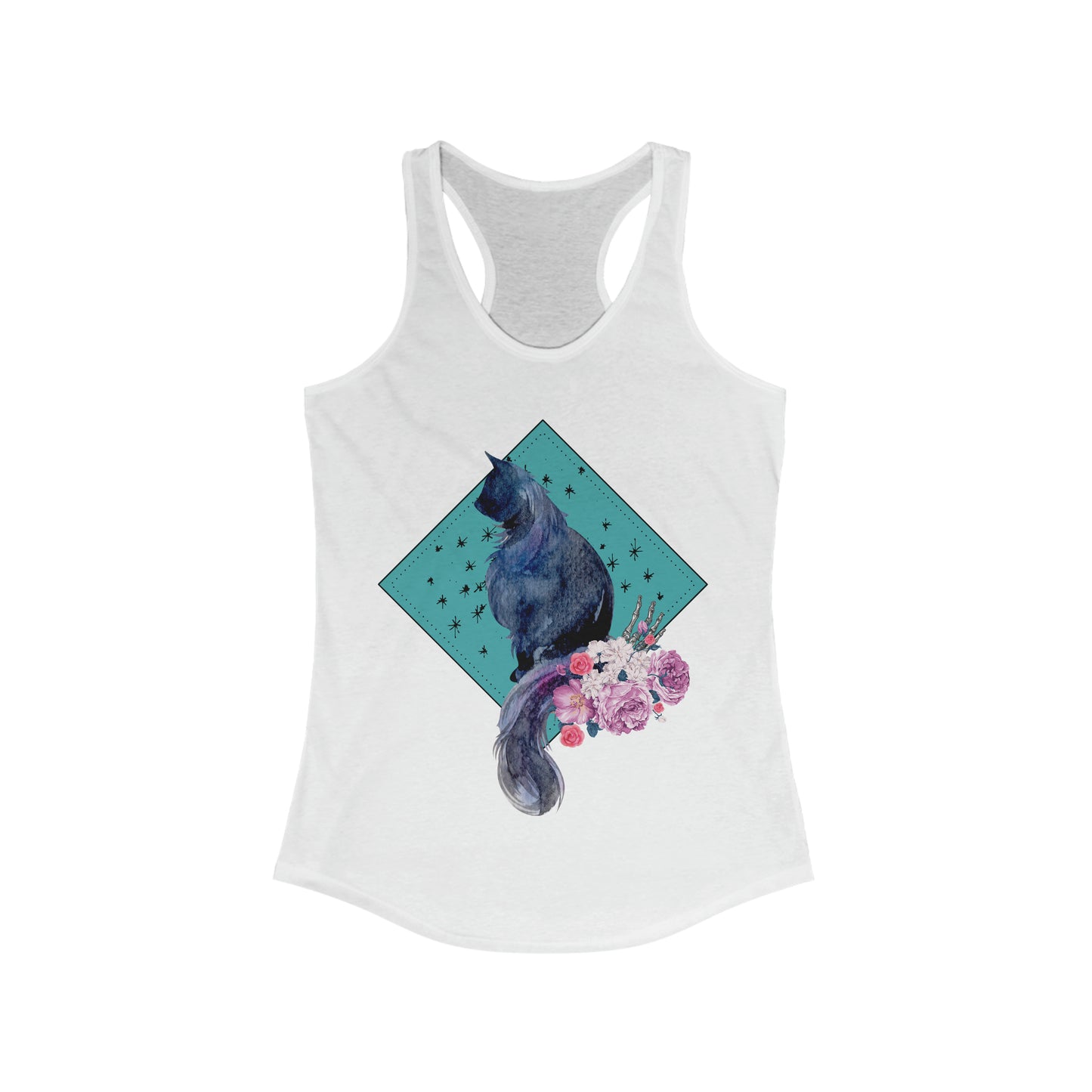 black cat with flowers - racerback tank