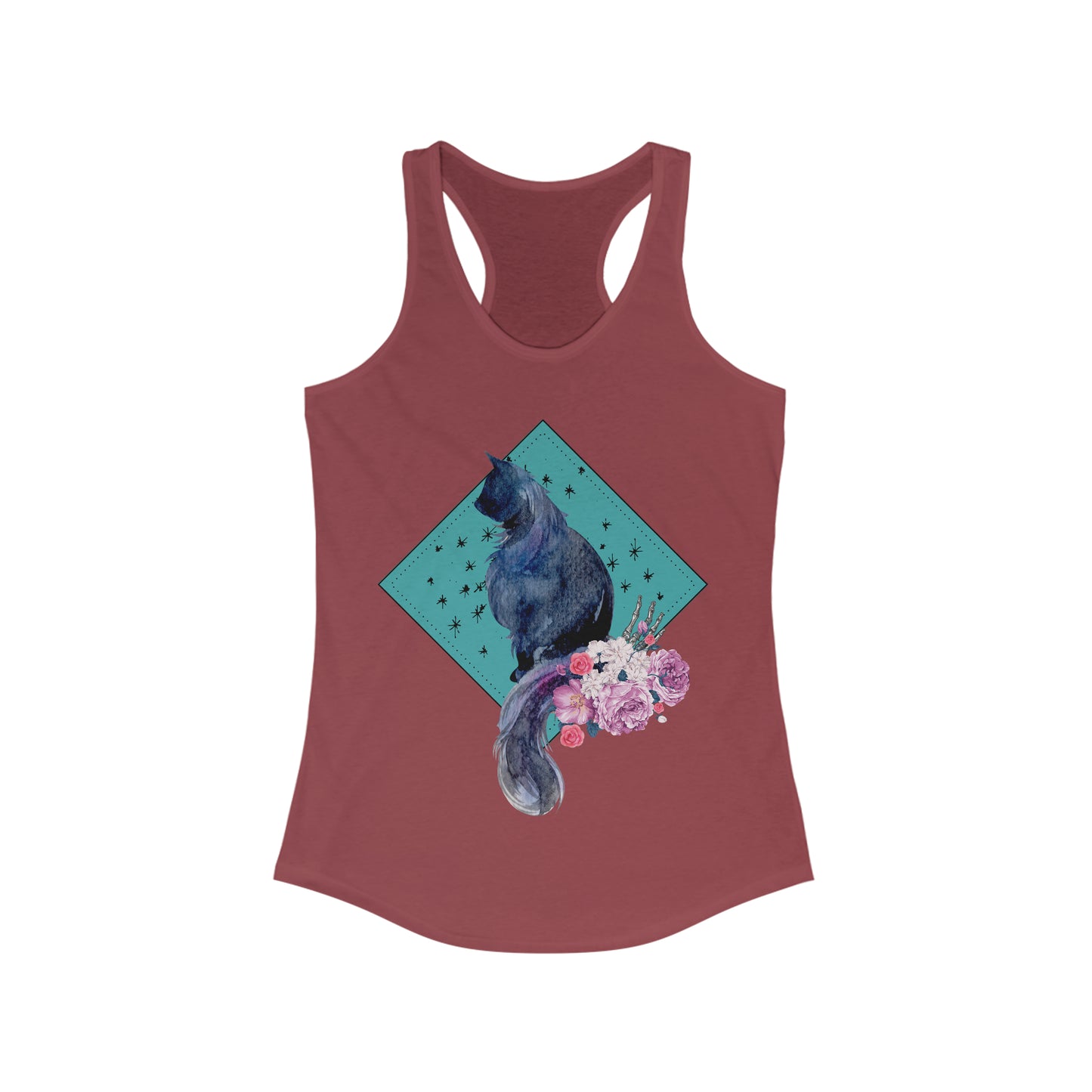 black cat with flowers - racerback tank