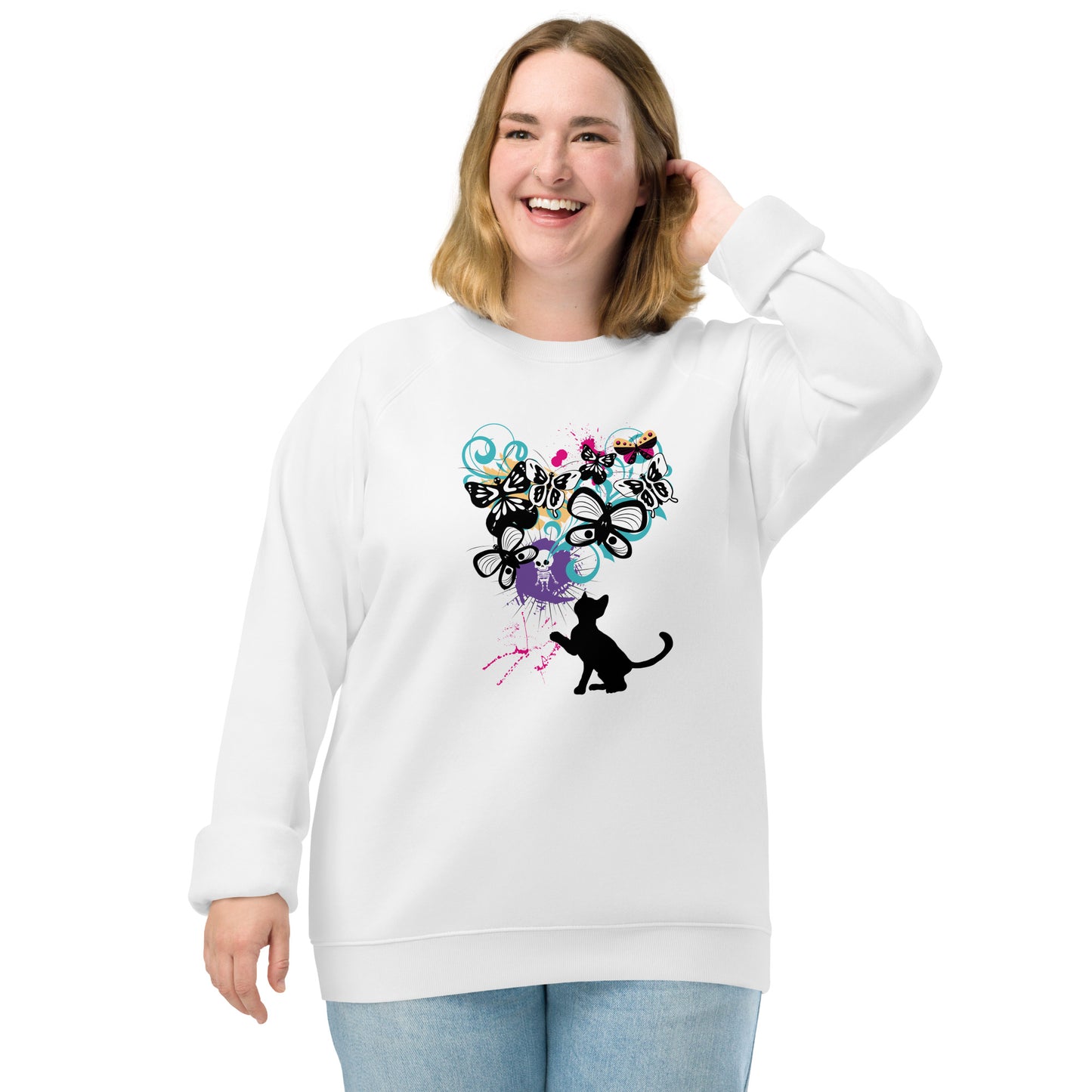 psychedelic kitty - organic raglan sweatshirt