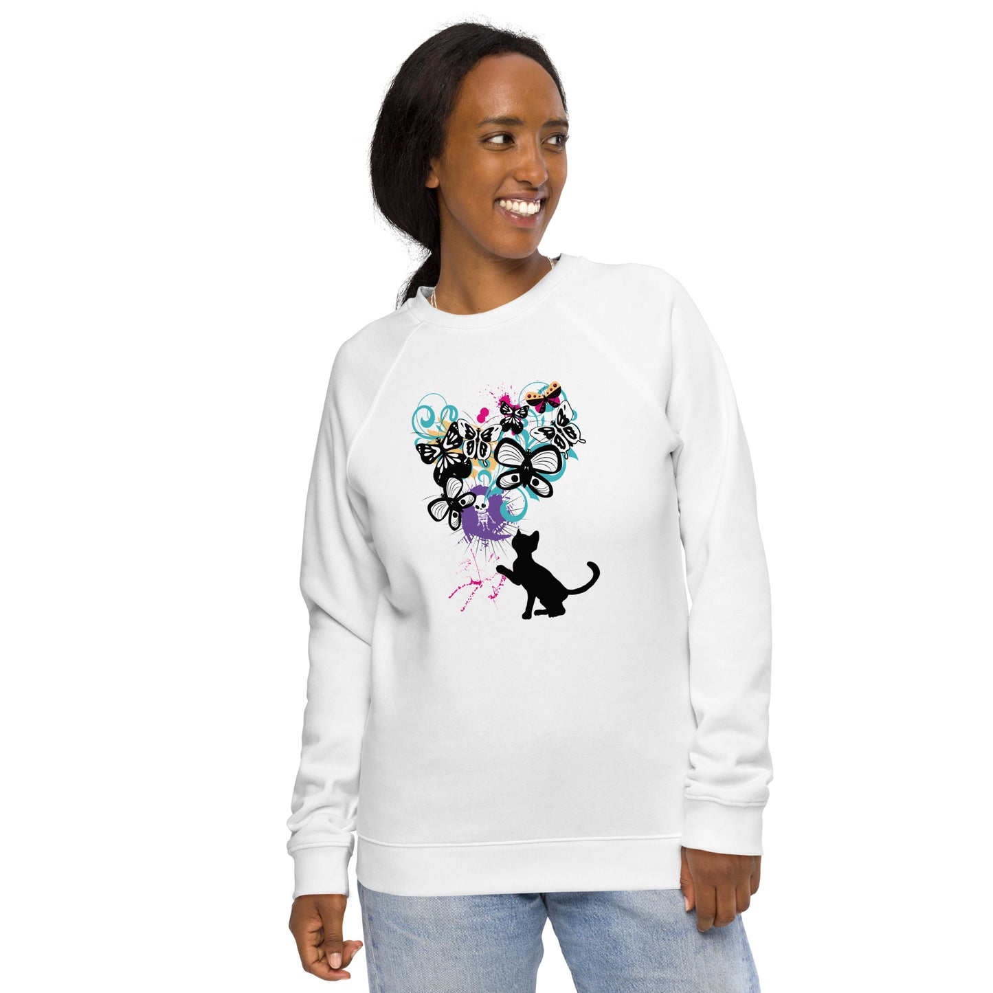 psychedelic kitty - organic raglan sweatshirt